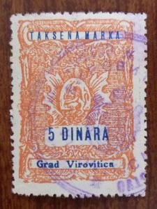 Croatia in Yugoslavia Local Revenue Stamp VIROVITICA! J20