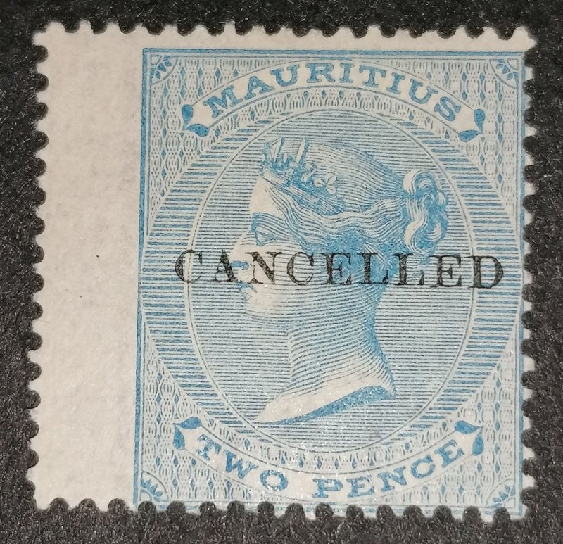 Mauritius 2 pence 1863 cancelled administrative use, large margin