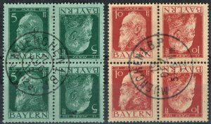 [mag569] GERMANY Bayern 1911 Scott#78a/79a Tete Beche Block of 4 used