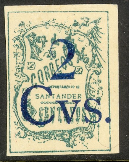 COLOMBIA SANTANDER LOCAL ISSUE 1907 2c on 5c Bue Type II Ovpt CSC No 54 MNGAI