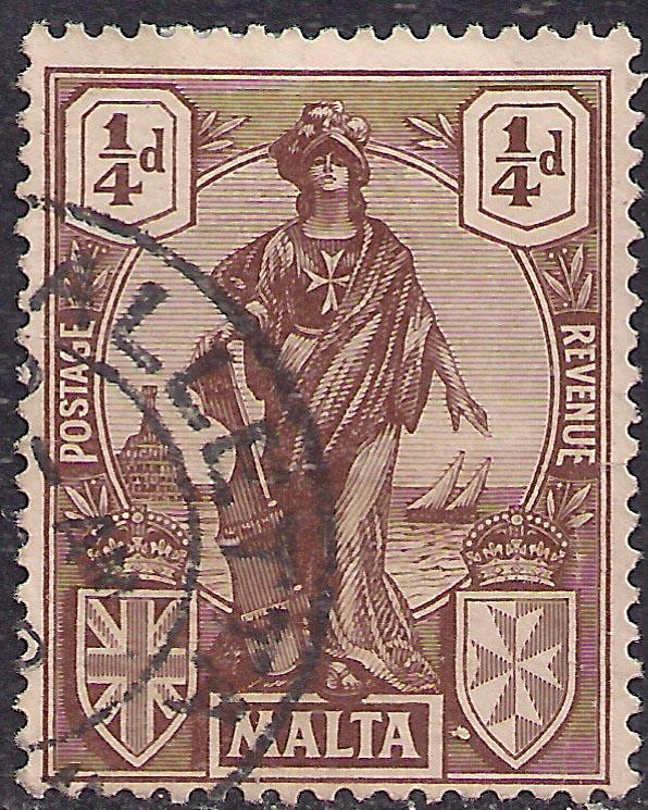 Malta 1922 - 26 KGV 1/4d Brown Emblematic Statue SG 123 ( G1249 )