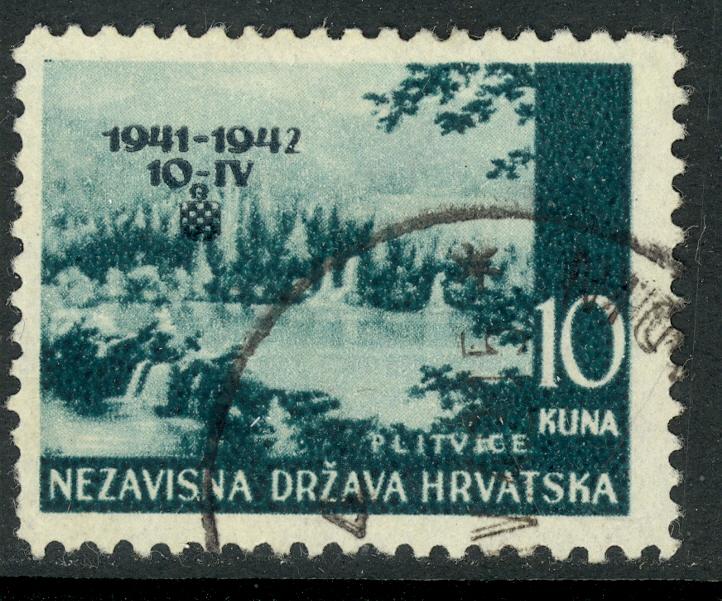 CROATIA 1942 10k First Anniversary of Independence Ovptd Issue Sc 51 VFU