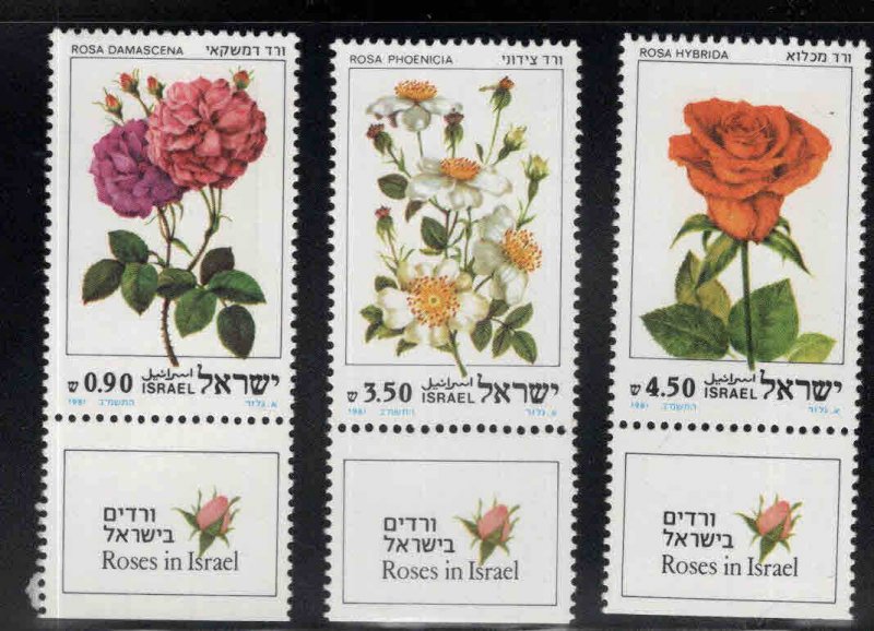 ISRAEL Scott 791-793 MNH** Rose Flower stamp set with tabs