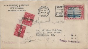 1928 Washington DC to Baltimore, MD w/Postage Dues. Sc #C11, J62 & J62 (58741)