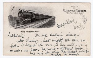 US 1906 MICHIGAN CENTRAL RAILROAD POST CARD RPO CANCEL DETROIT CHICAGO ROUTE