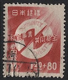 JAPAN 1947 Sc B8 Used, VF, 1.20y + 80s Semi-postal, Community Chest