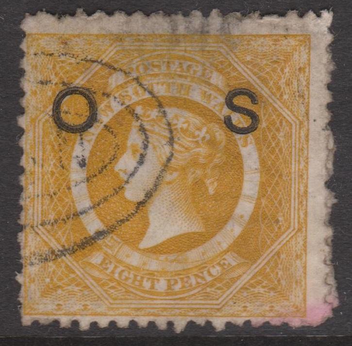 New South Wales QV Diadem 8d Yellow OS Overprint Used