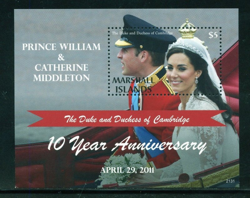 MARSHALL ISLANDS 2021 WILLIAM & KATE MIDDLETON 10th ANNIVERSARY S/S  MINT NH