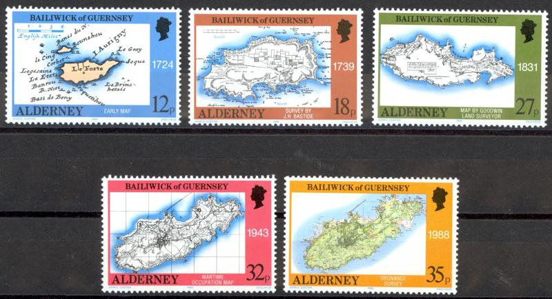 Alderney Sc# 37-41 MNH 1989 Maps