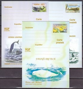 Romania, 2003 issue. Arctic Whales on 3 Postal Cards.