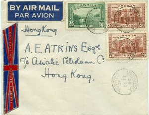 90 Cent Air Mail Trans Pacific 1940 to HONG KONG China Canada cover