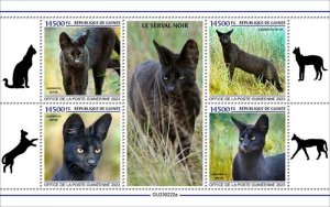 Guinea - 2023 Black Serval on Stamps - 4 Stamp Sheet - GU230222a
