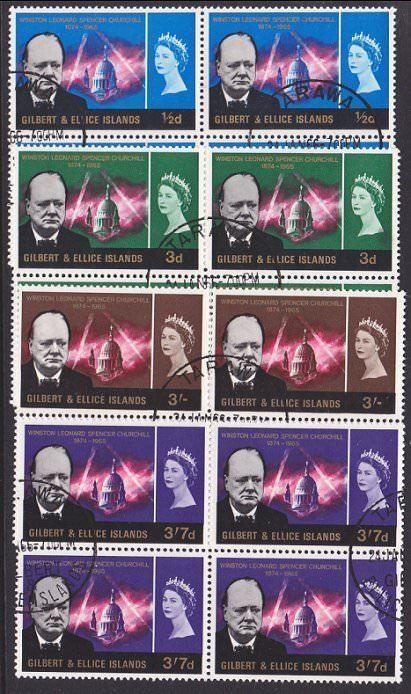 GILBERT & ELLICE IS 1966 Churchill set blocks of 4 fine used...............67966