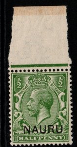 NAURU SG1b 1916 ½d YELLOW GREEN WITH DOUBLE OVERPRINT, ONE ALBINO MNH