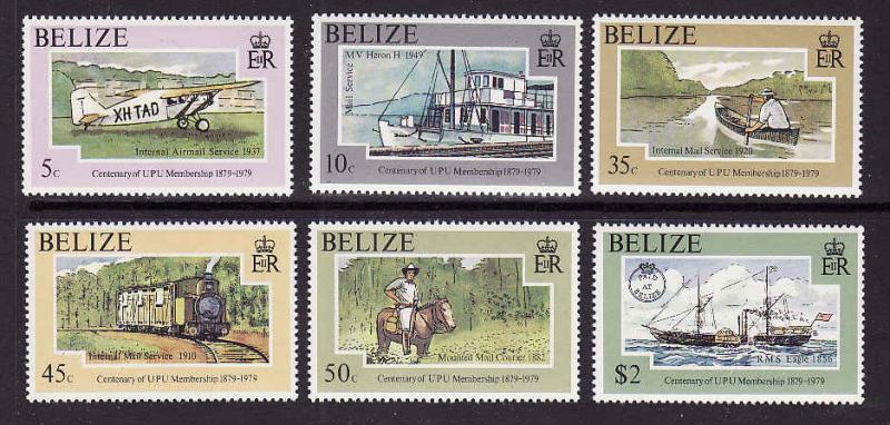 D3-Belize-Scott#410-15-Unused NH set-Ships-Planes-1979-