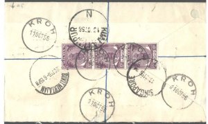 Malaya - Perak 1956 Neat reg cover to Singapore franked 3x 10c, KROH & BUKIT