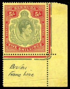 Bermuda 1938 KGVI 5s shows BROKEN LOWER RIGHT SCROLL variety MNH. SG 118be.