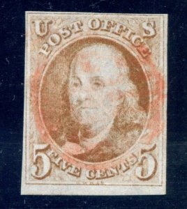 US SCOTT #1b USED-VF-XF SCV $800 (4/18/24 GP)