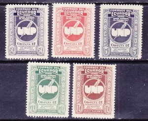 Ecuador C156-60 Mint OG 1946 Adult Educations Full Airmail Set Very Fine