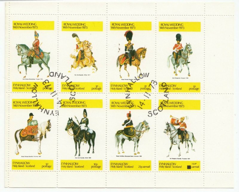 Eynhallow, Holy Island, Royal Wedding Sheetlet, 1973 CTO, Cavalry Uniforms 