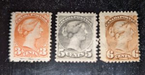 Canada Scott # 37, 38 and 39,  used