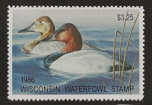 Wisconsin WI9  1986  $3.25   State duck stamp vf mint nh