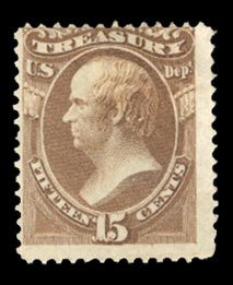 United States, Officials #O79 Cat$140, 1873 Treasury, 15c brown, unused witho...