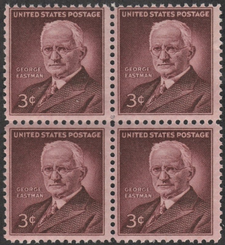 SC#1062 3¢ George Eastman Block of Four (1954) MNH