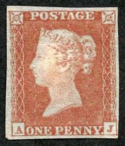 1841 Penny Red (AJ) Plate 122 Lavender Tinted Paper Mint Four Margins