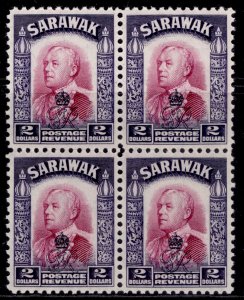 SARAWAK GVI SG163, $2 bright purple & violet, NH MINT. Cat £16. BLOCK x 4