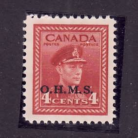 Canada -Sc#o4-4c dark carmine KGVI OHMS-NH-id#350-1949-50-