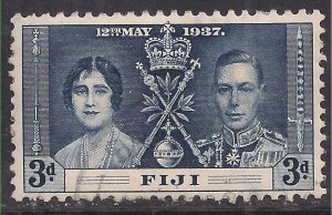 Fiji 1937 KGV1 3d Coronation Prussian Blue Used SG 248 ( M1351 )