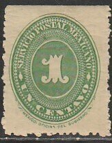 MEXICO 212, 1¢ LARGE NUMERAL WATERMARKED, UNUSED, NO GUM, AGED. F-VF.