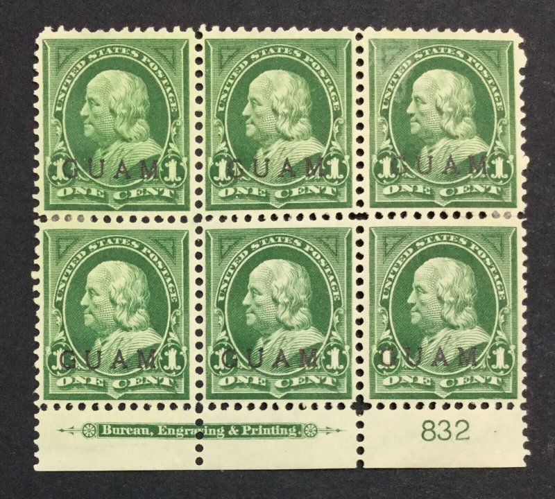 MOMEN: US STAMPS GUAM #1 PLATE BLOCK MINT OG H $350 LOT #43154