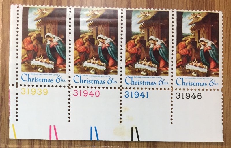 US #1414 PB (MNHOG) [Plate Block Mint No Hinge Original Gum] Christmas