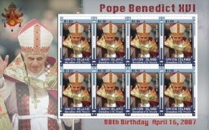 Union Island 2007 - Pope Benedict XVI 88th Birthday Sheet of 8 stamps MNH