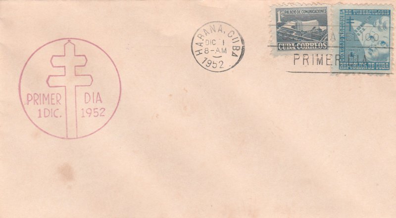 1952 Cuba Stamps Fighting Tuberculosis Child,Cross and Light blue FDC