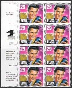 US #2721 MNH Zip Code Block of 8. Elvis Presley.  Beautiful Block.