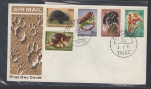 Papua New Guinea #323-27 (1971 Animals set) unaddressed cachet FDC #1