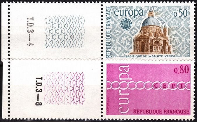 FRANCE 1971 EUROPA. Complete set with designed and numbered Margins, MNH