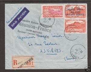 Reunion Sc 88,141,C1 on 1937 Roland Garros Registerd Flight Cover Reunion-France