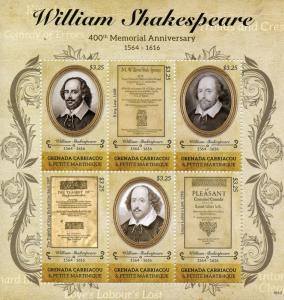 Grenadines Grenada Famous People Stamps 2016 MNH William Shakespeare 6v M/S II