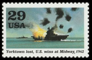 US 2697g 1942 Into the Battle Yorktown lost, wins at Midway 29c single MNH 1992