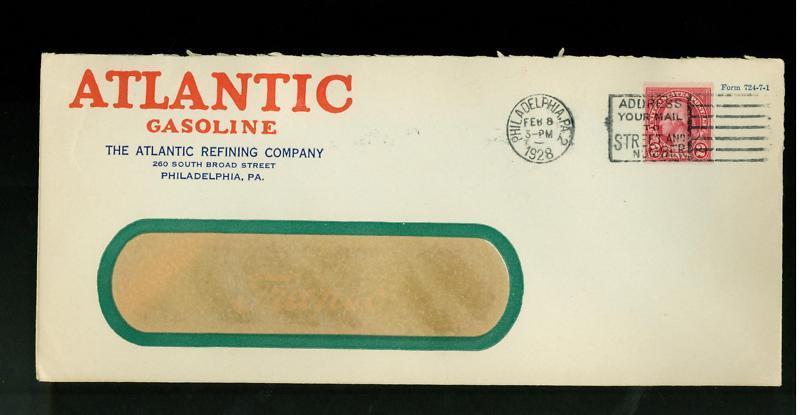 1928 Atlantic Gasoline Advertising USA Cover 2 cents