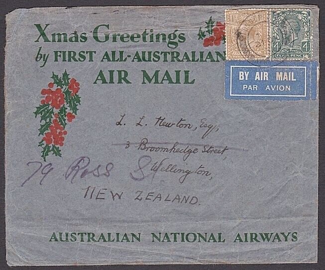 GB 1931 Christmas flight cover to New Zealand - 1/4d rate via Australia....P139