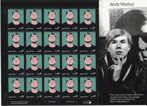 Andy Warhol Sheet of Twenty 37 Cents Postage Stamps Scott 3652