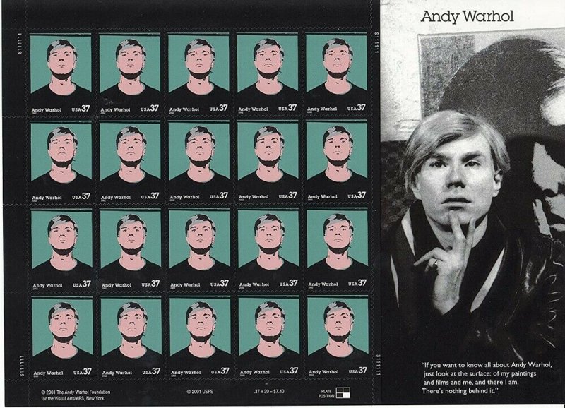 Andy Warhol Sheet of Twenty 37 Cents Postage Stamps Scott 3652