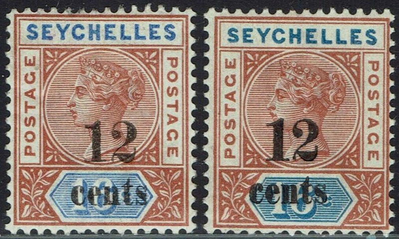 SEYCHELLES 1893 QV 12C ON 16C DIE I AND DIE II