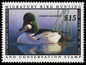 RW80, $15.00 2013 Common Goldeneye Federal Duck Stamp VF NH - Stuart Katz