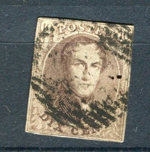 BELGIUM; 1850s classic Leopold Imperf issue used Shade of 10c. value